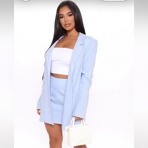 Fashion Nova Walking Into Meetings Blazer Skirt Set - Blue